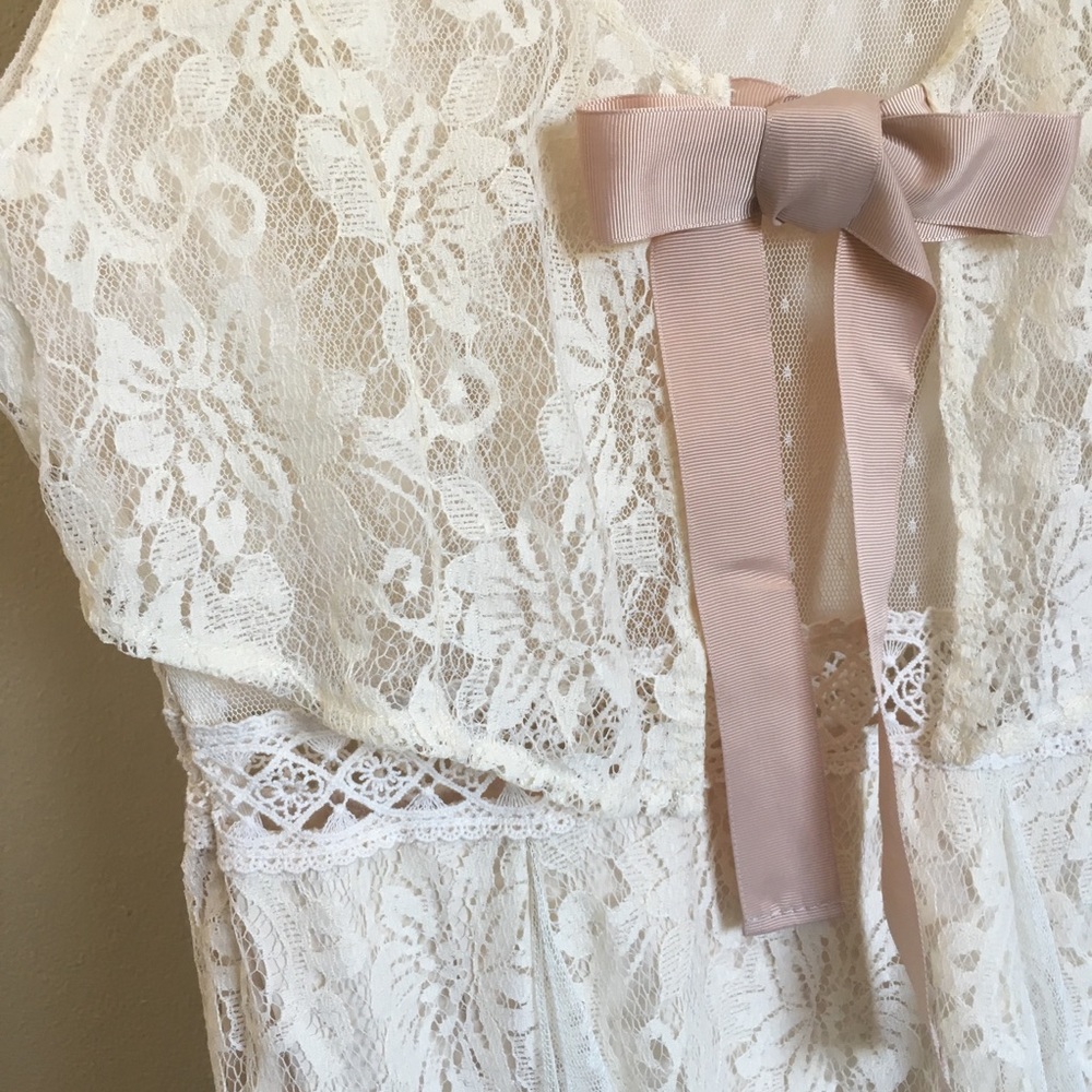 Ryu Lace Bow Back Cream Boho Dress M - Picture 3 of 6